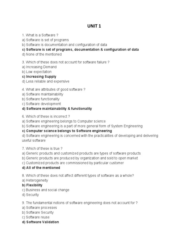 Se MCQ Unit 1 PDF Software Prototyping Software Development Process
