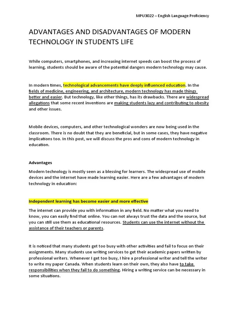 Advantages and Disadvantages of Modern Technology in Students Life 