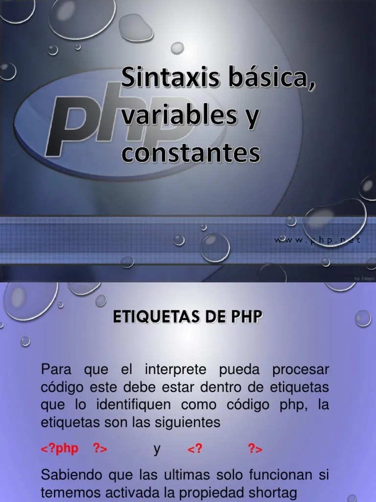 Sintaxis Básica, Variables y Constantes PDF Php Variable