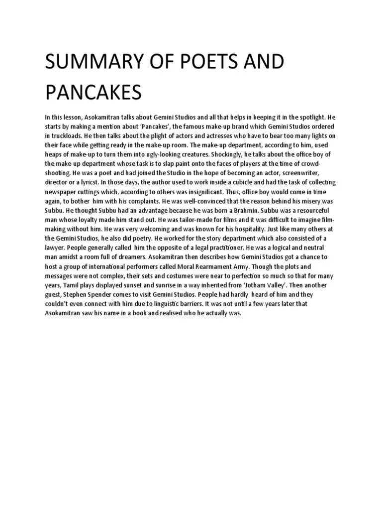 Summary of Poets and Pancakes PDF