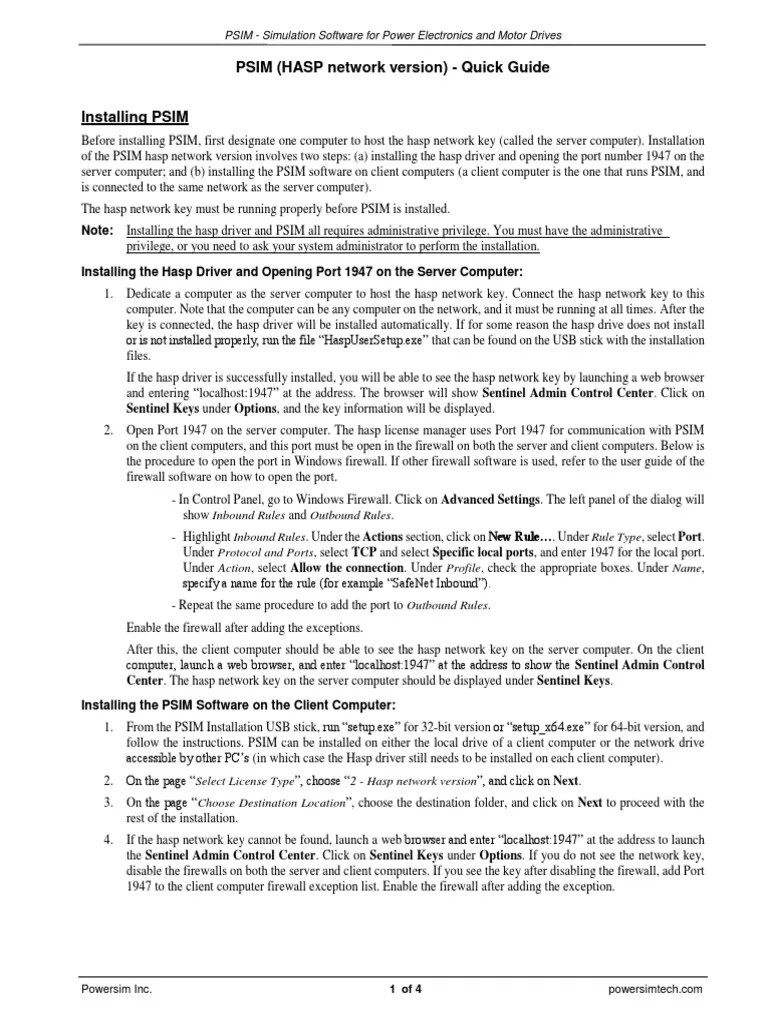 PSIM Installation Guide (Hasp Network) PDF Port