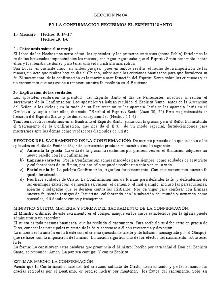 LECCIÓN #04 en La Confirmación Recibimos El Espíritu Santo | PDF