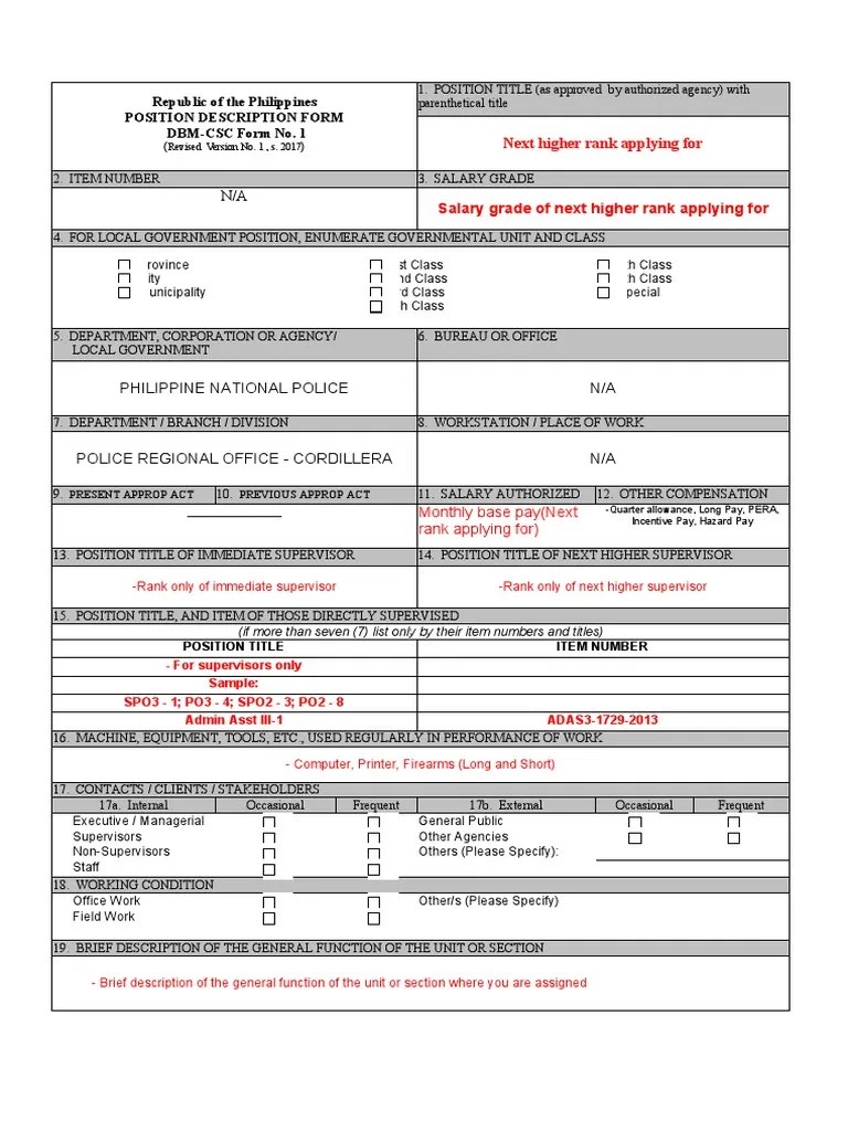 DBMCSC Form No. 1 Position Description Forms PDF National Security