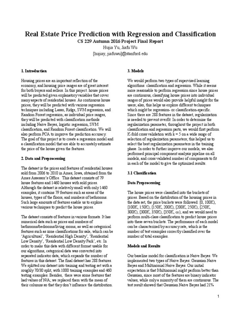 Real Estate Price Prediction With Regression and Classification PDF