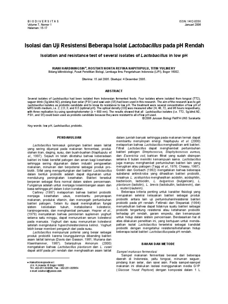 Jurnal Isolasi Bakteri Lactobassilus Pd pH Rendah