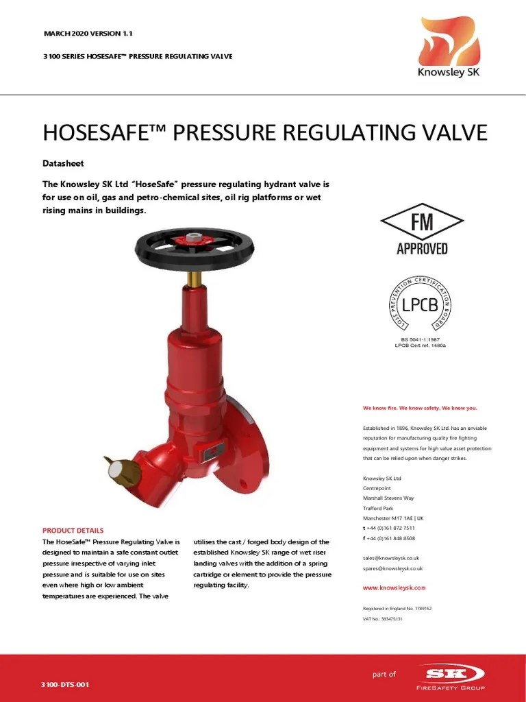 HoseSafe Pressure Regulating Valve Data Sheet PDF Valve