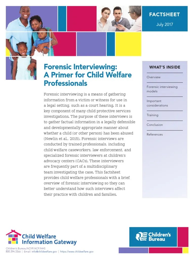 Forensic Interviewing A Primer For Child Welfare Professionals PDF
