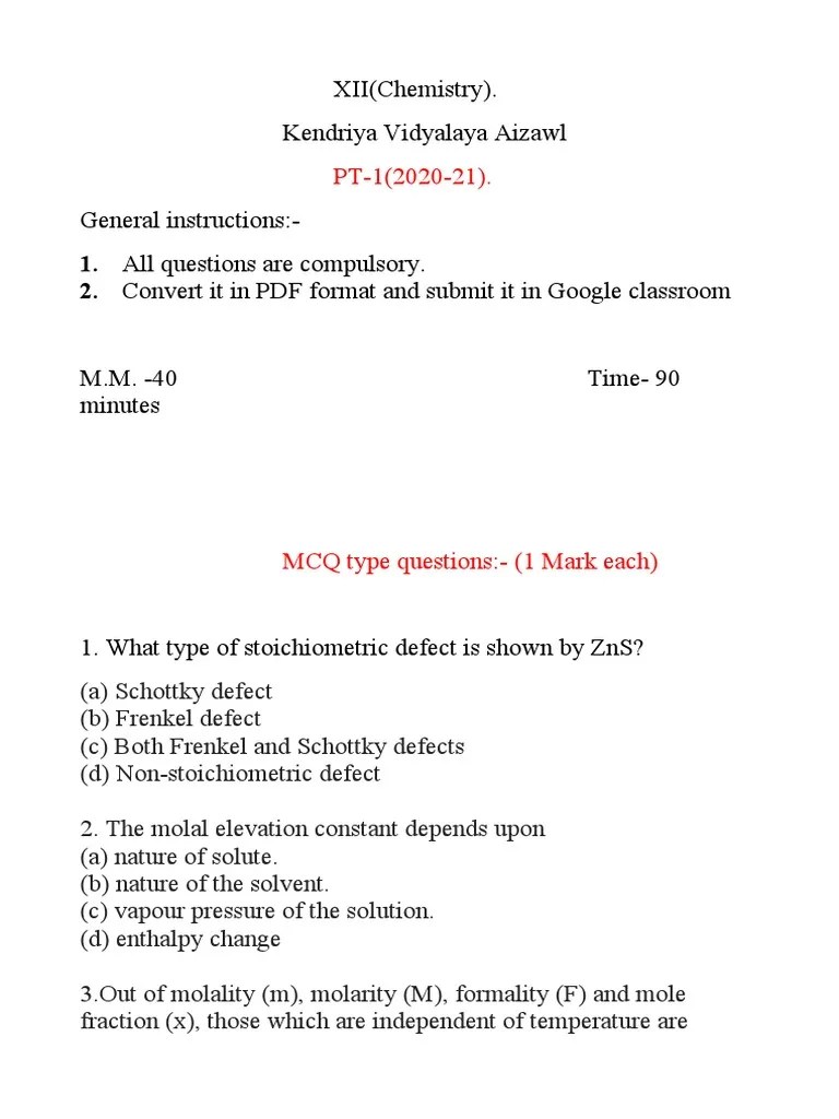 PT1 Test Class 12 Final PDF Crystal Structure Materials