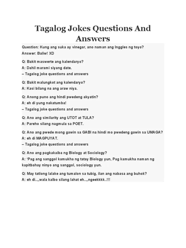 Tagalog Jokes Questions and Answers PDF