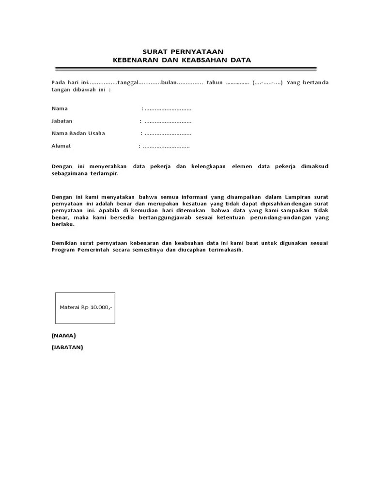 Surat Pernyataan Kebenaran Data Bsu (1) Des | PDF