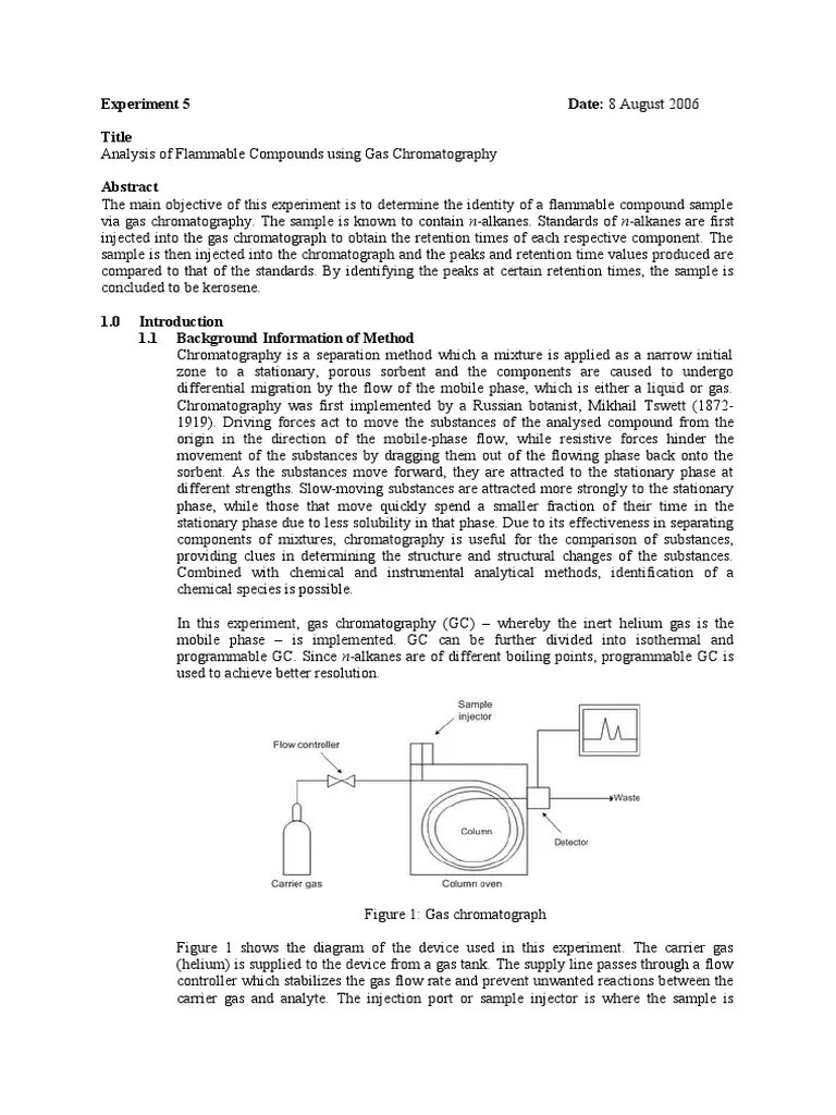 Gas Chromatography Lab Report Experiment 05 PDF Gas Chromatography