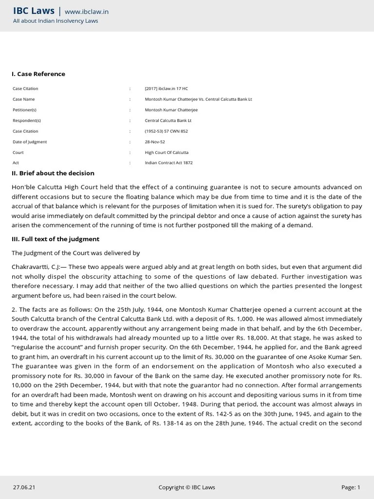 Continuing Guarantees and the Accrual of Limitation Period Under Indian