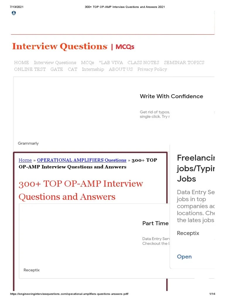 300+ TOP OPAMP Interview Questions PDF Operational Amplifier