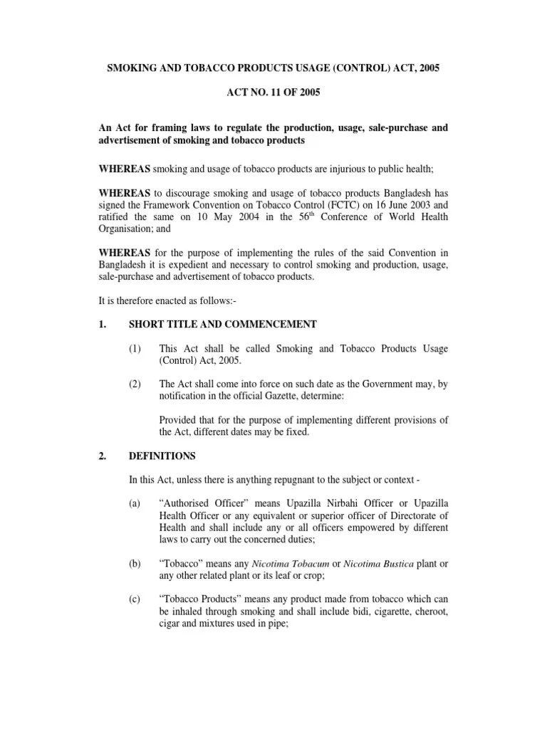 Smoking and Tobacco Products Usage (Control) Act, 2005 PDF Cigarette Bail