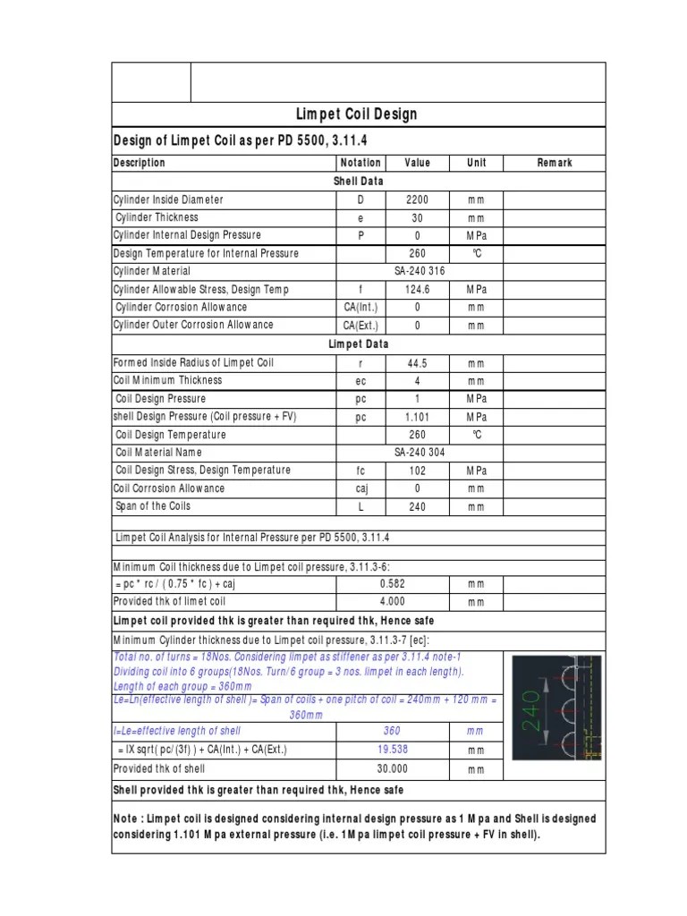 Limpet Coil On Dish Design As Per PD5500 PDF Mechanical Engineering