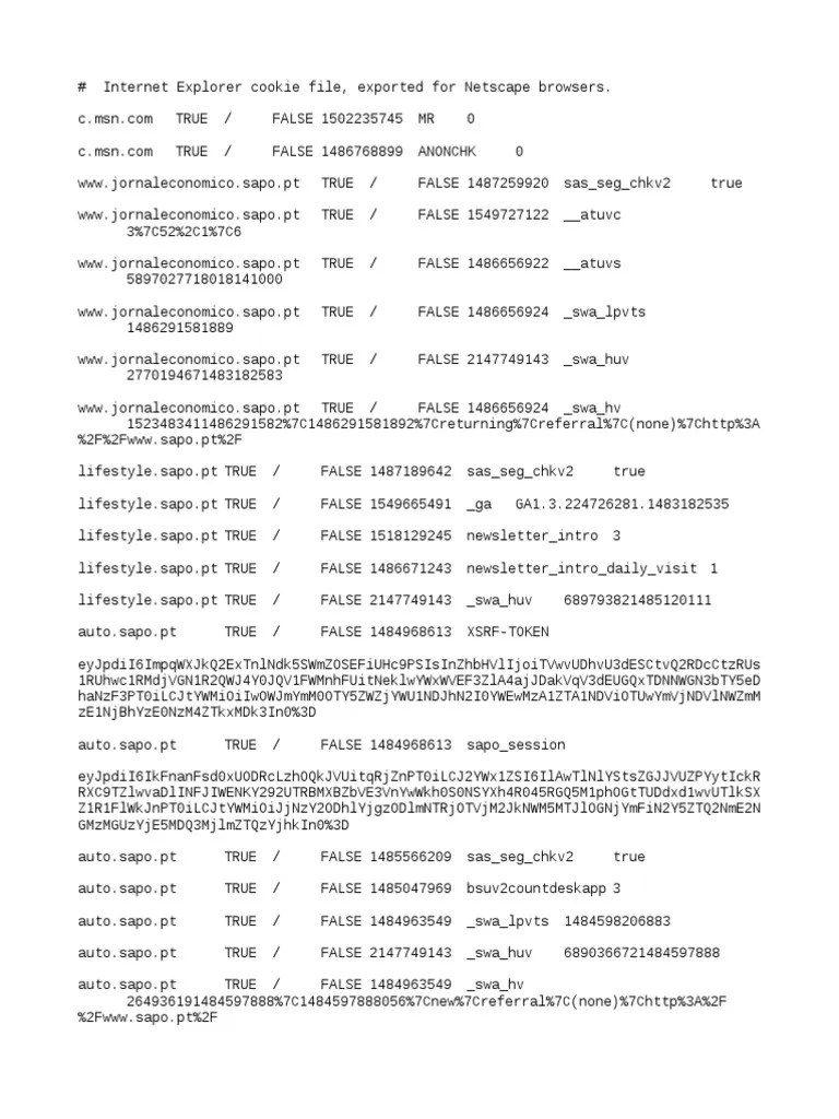 Explorer cookie file exported for Netscape browsers PDF