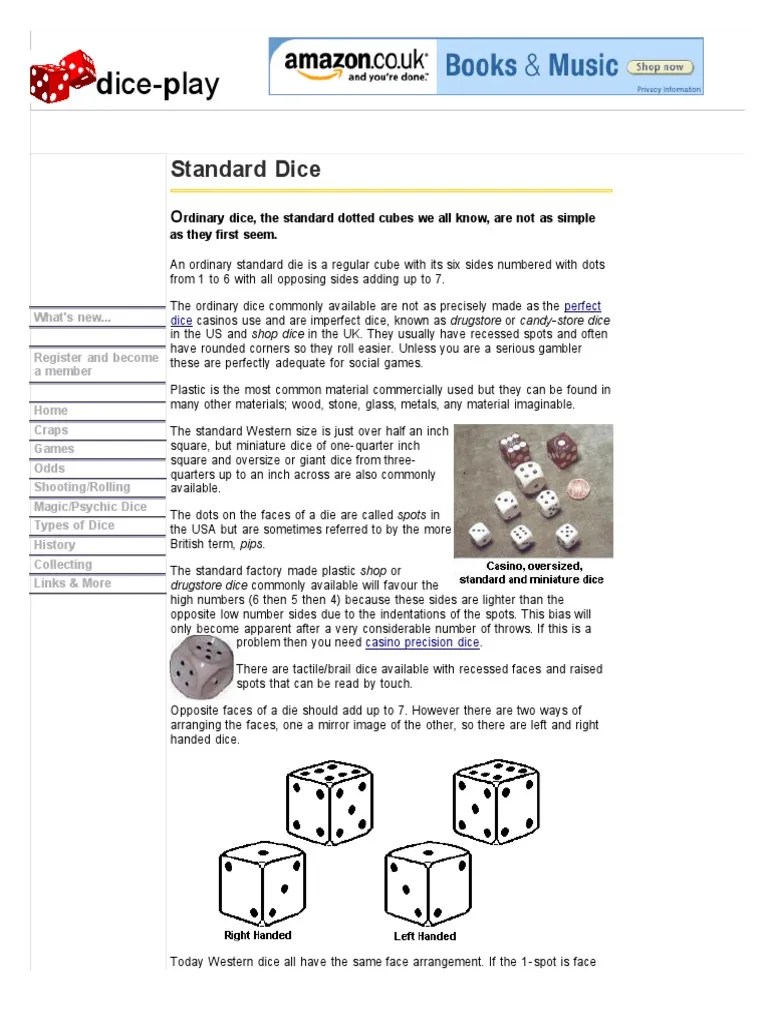 Standard Dice PDF Dice
