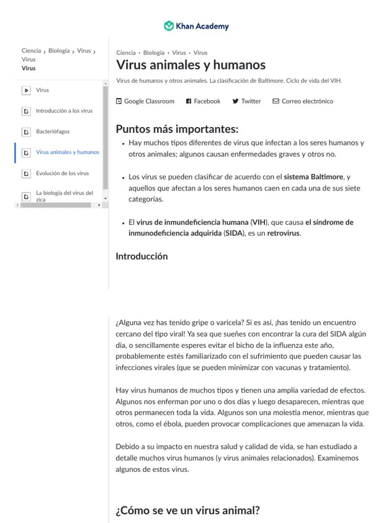 Virus Animales y Humanos (Artículo) Virus Khan Academy PDF