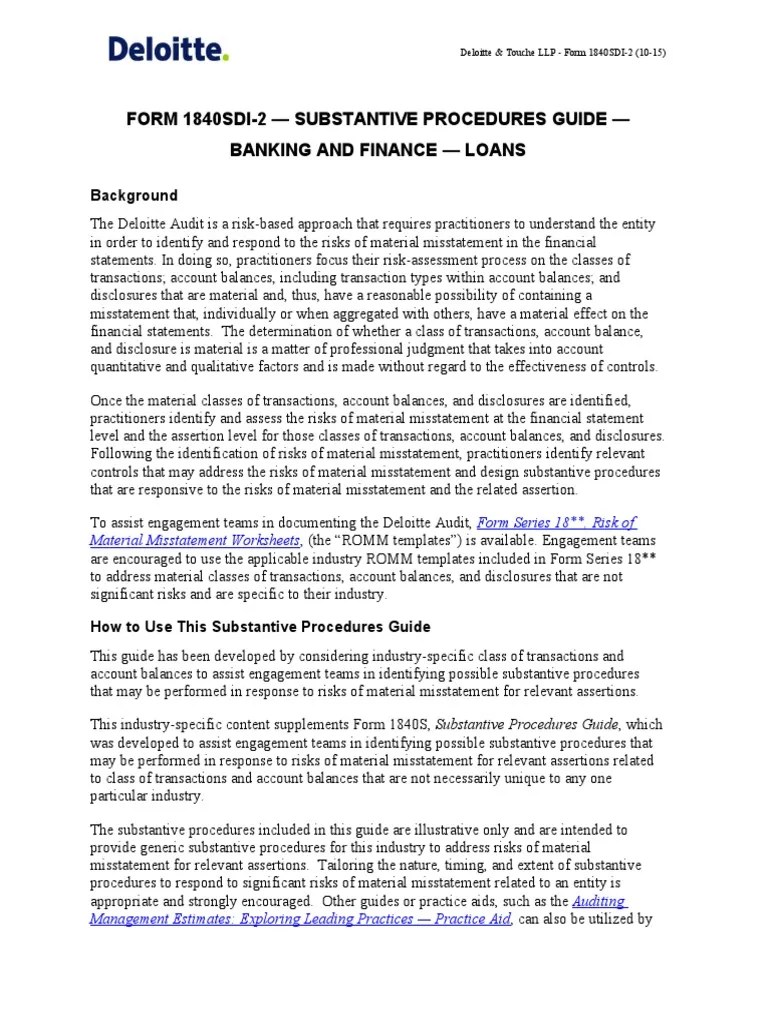 Form 1840sdi2 Substantive Procedures Guide Banking and Finance