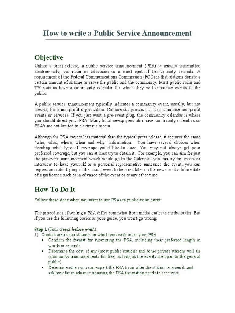 How To Write A Public Service Announcement PDF Communication Mass