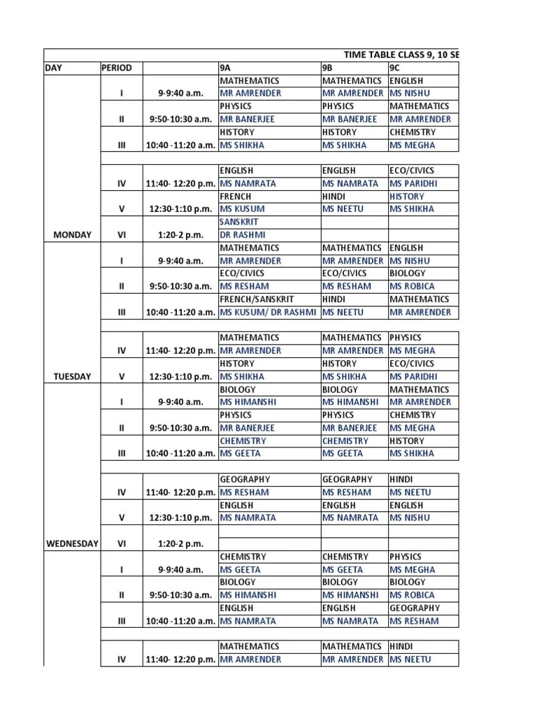 TIME TABLE CLASS 9, 10 SESSION 202122 W.E.F. 18/06/2021 Lunch Break