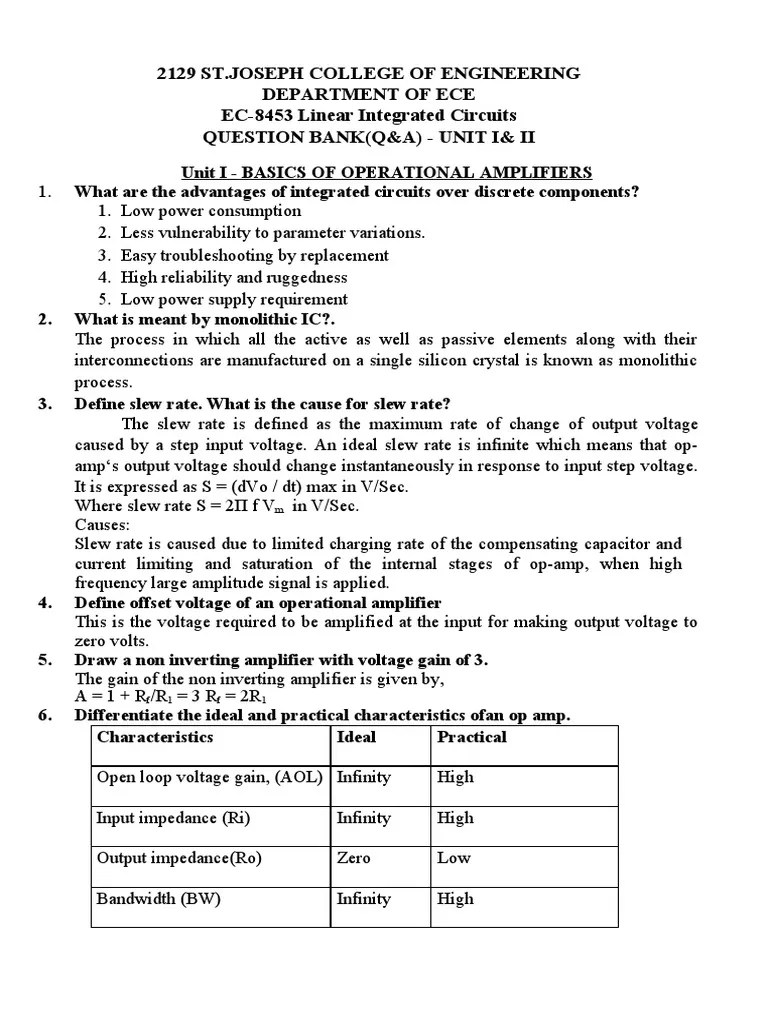 Applications of Operational Amplifiers An Analysis of Linear