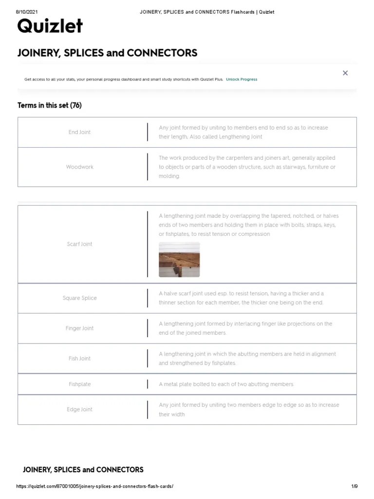Joinery, Splices and Connectors Flashcards Quizlet PDF