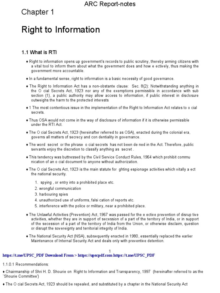 Vision Ias 2nd ARC Summary PDF Government Of India Governance