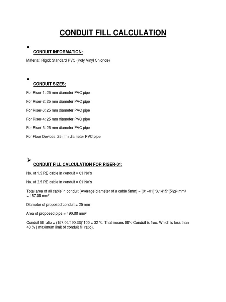 Conduit Fill Calculation PDF Polyvinyl Chloride Pipe (Fluid