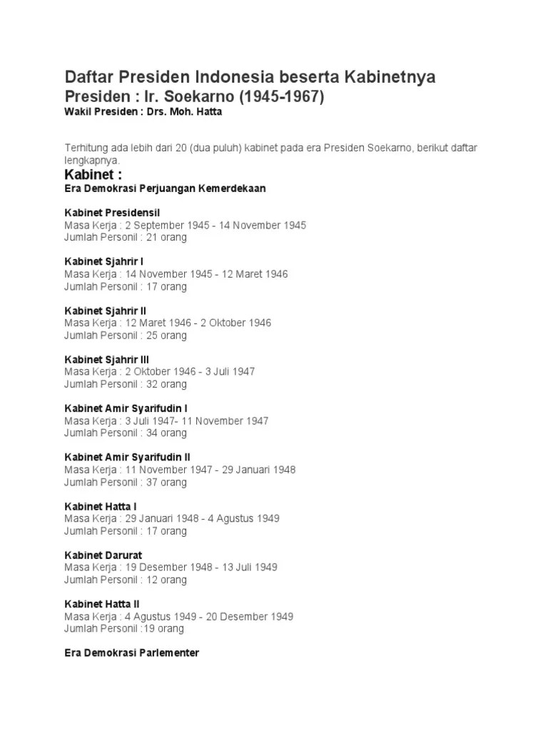 Daftar Presiden Indonesia beserta Kabinetnya | PDF
