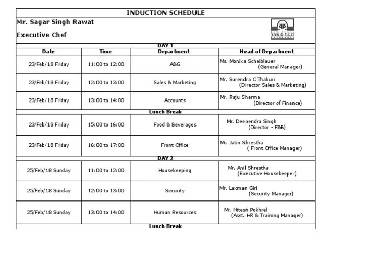 Induction Schedule Executive PDF