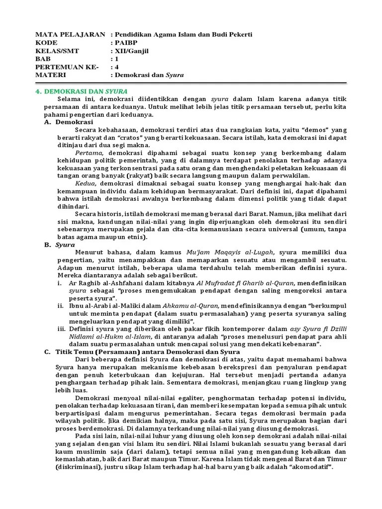 MODUL 4 - PAI KELAS XII Demokrasi Dan Syura | PDF