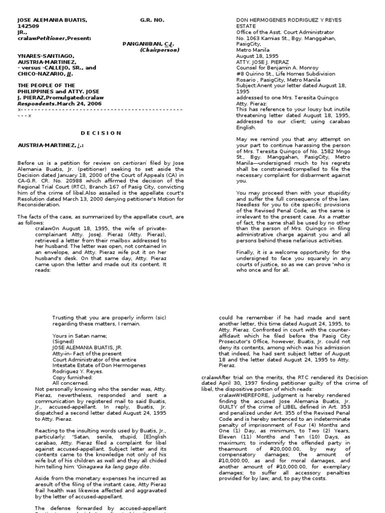 LIBEL CASES Defamation Sentence (Law)