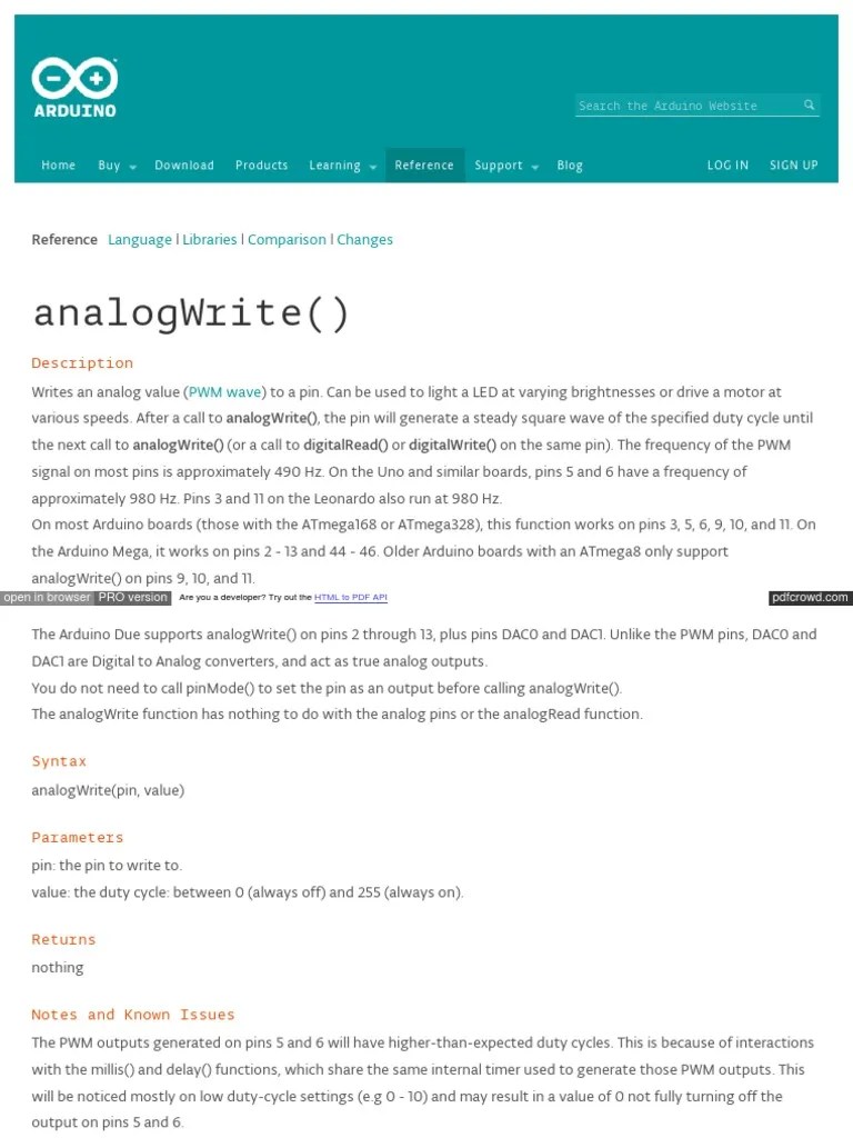 Analogwrite Language Libraries Comparison Changes PDF Arduino