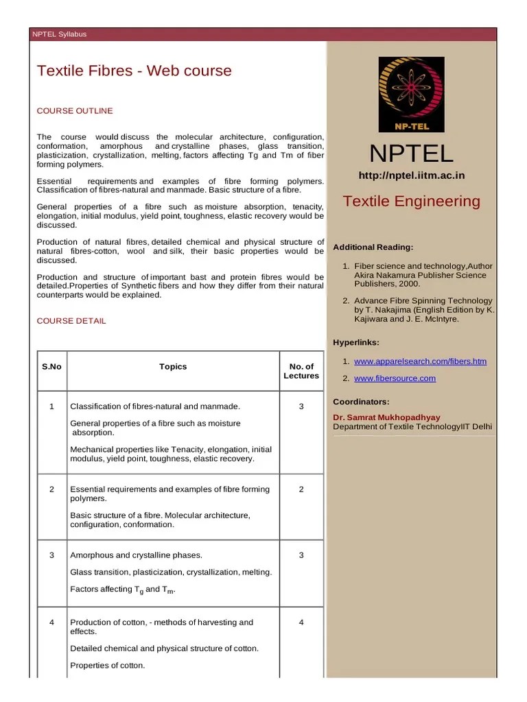 Nptel Textile Fibres  Course PDF Fibers Rayon