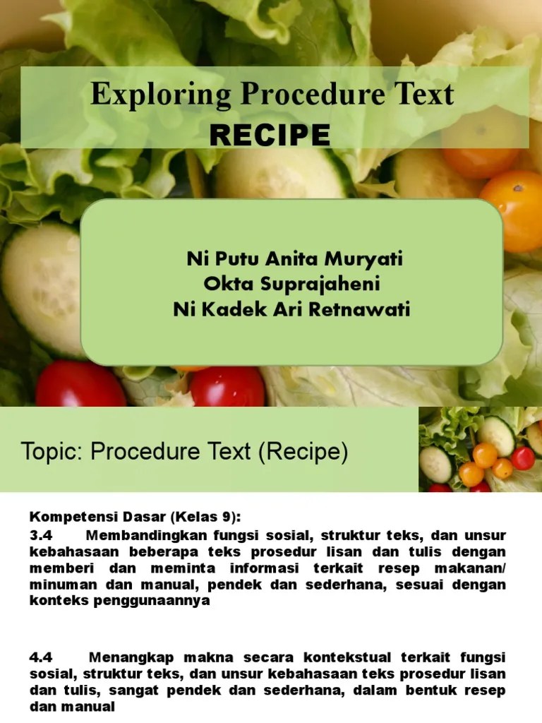Exploring Procedure Text Recipe PDF Linguistics Education Theory