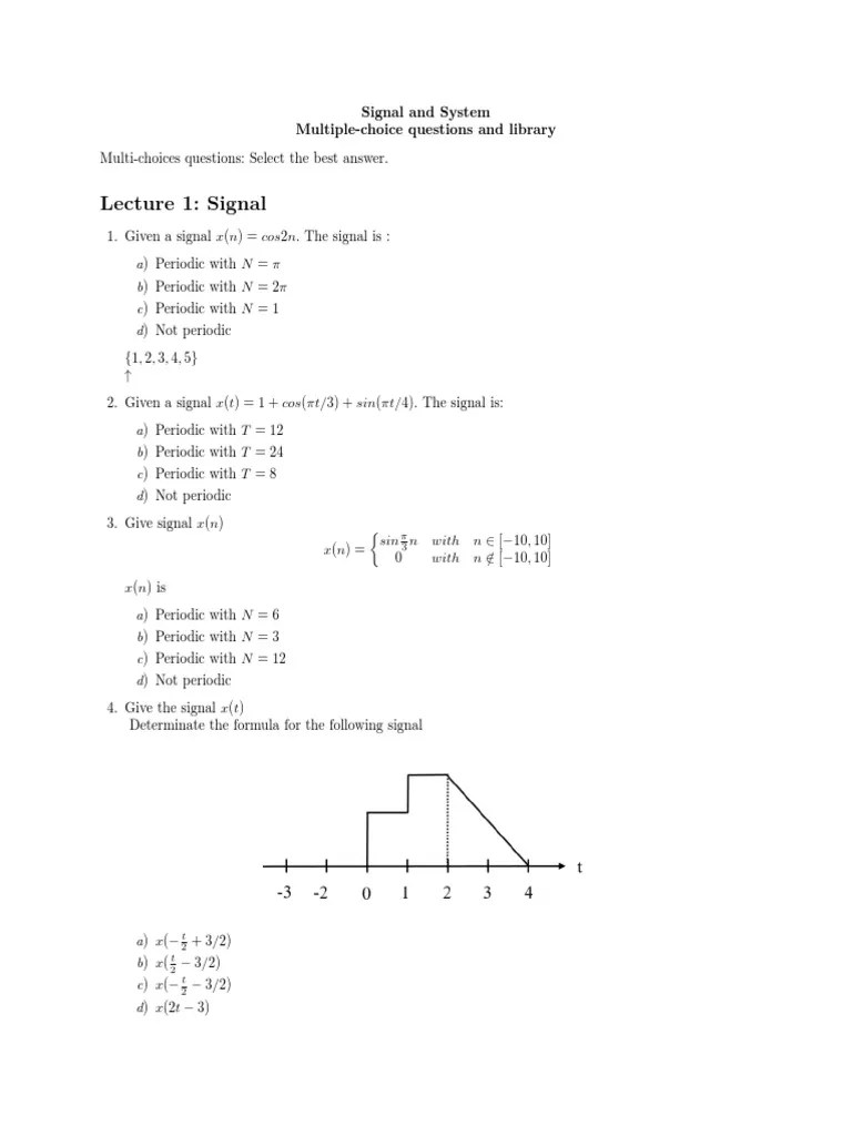 Lecture 1 Signal Signal and System MultipleChoice Questions and