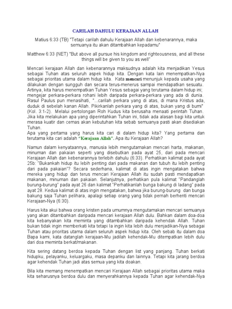 CARILAH DAHULU KERAJAAN ALLAH | PDF