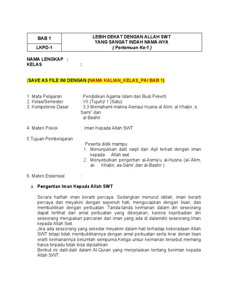 LKPD 1 - 2 Pai Bab 1 | PDF