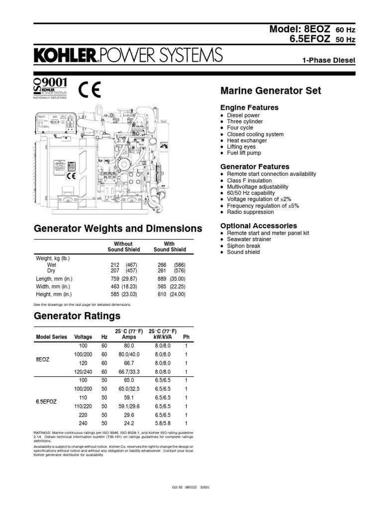Kohler Marine Genset | PDF | Engines | Electric Generator