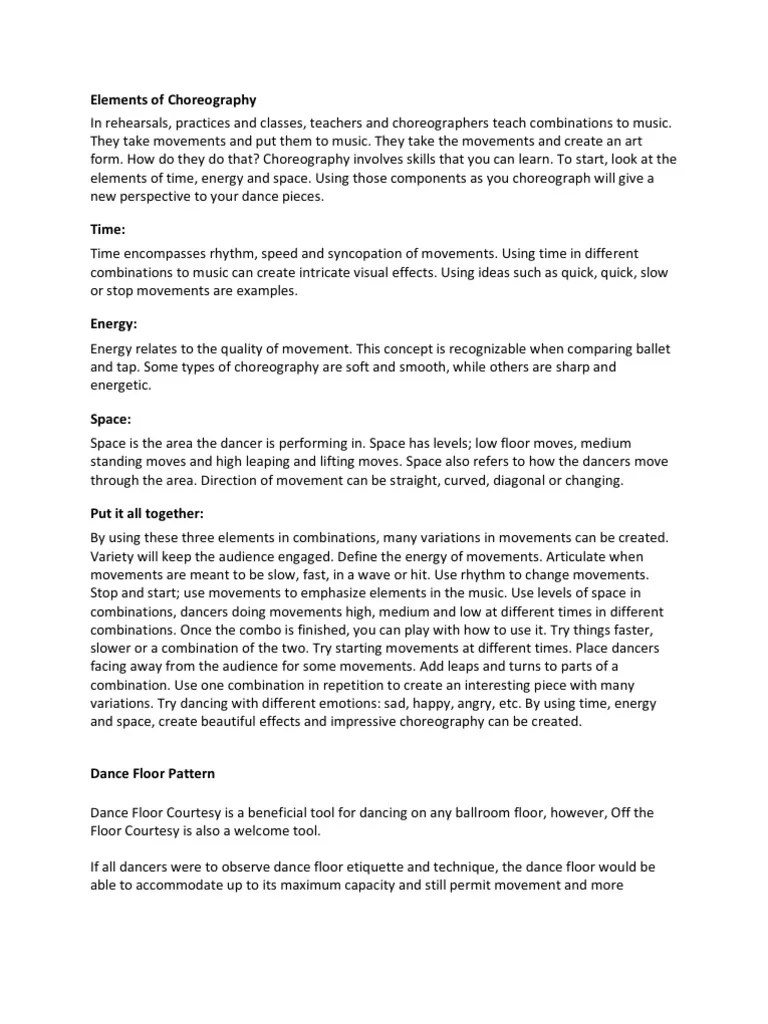 Elements of Choreography Dances Performing Arts