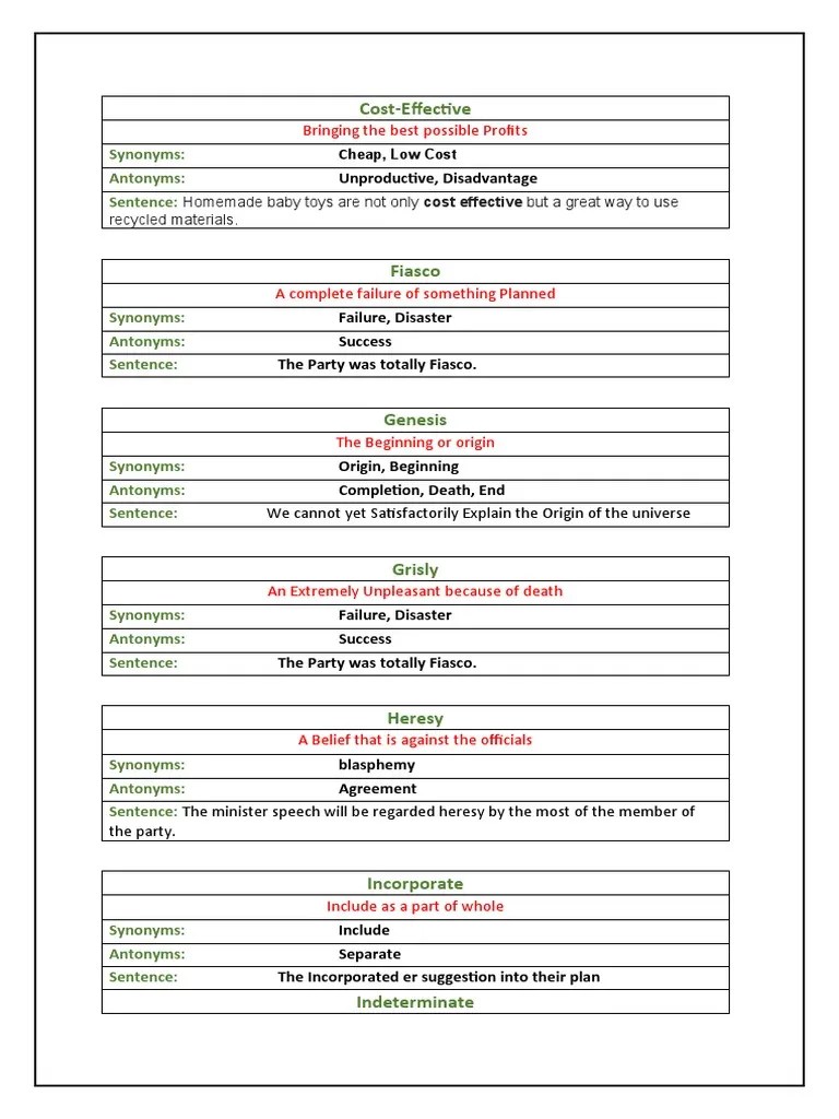 CostEffective Synonyms Antonyms Sentence PDF