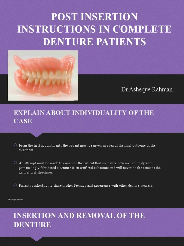 Post Insertion Instructions in Complete Denture PDF Dentures