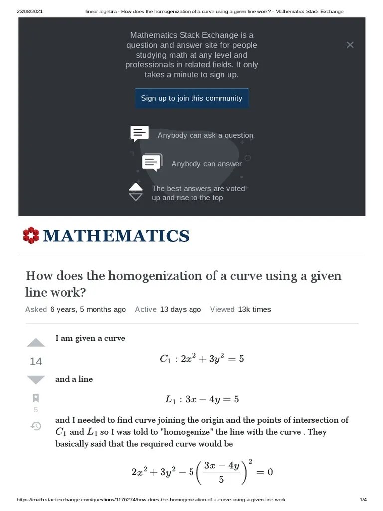 Linear Algebra How Does The Homogenization of A Curve Using A Given Line Work Mathematics