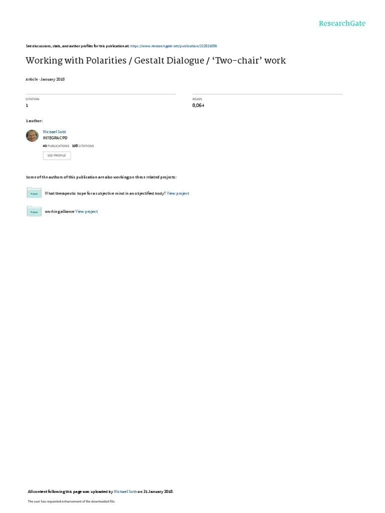 Working With Polarities / Gestalt Dialogue / TwoChair' Work PDF