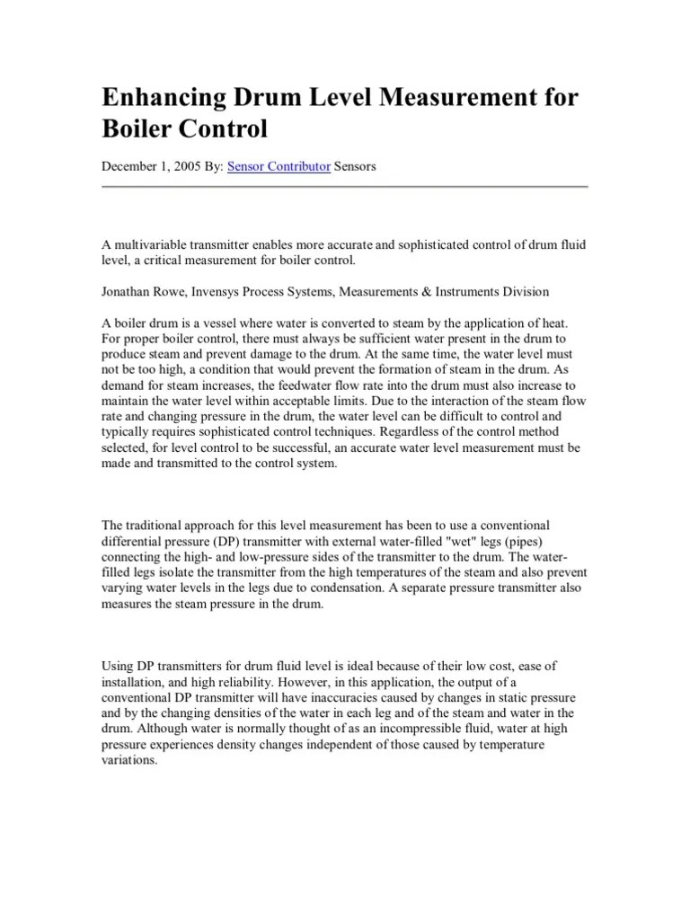 Enhancing Drum Level Measurement For Boiler Control PDF Steam Boiler