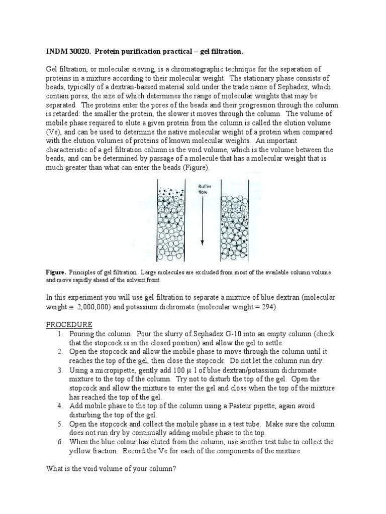 Gel filtration experiment Chromatography Laboratories