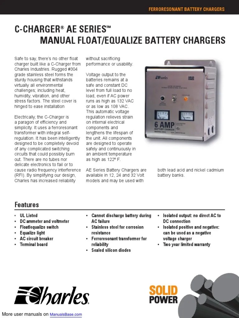 CCharger Ae Series Manual Float/Equalize Battery Chargers Features