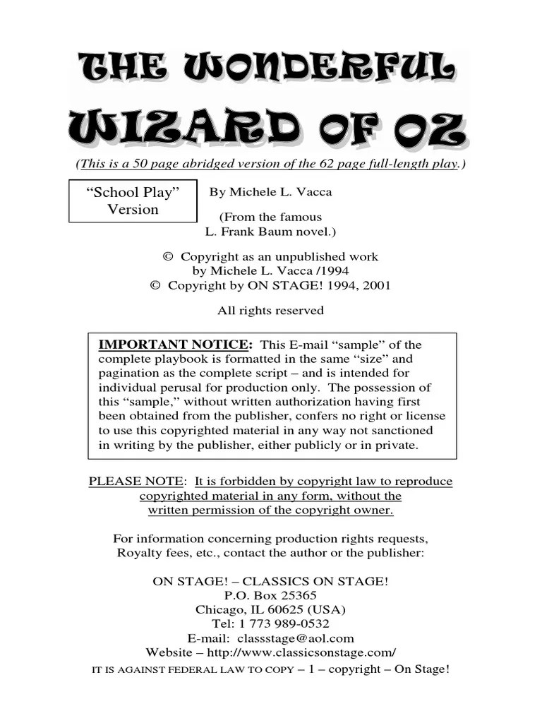 Wizard EMail Sample SCHOOL PLAY 15 Pages PDF Dorothy Gale Wizard Of Oz (Character)