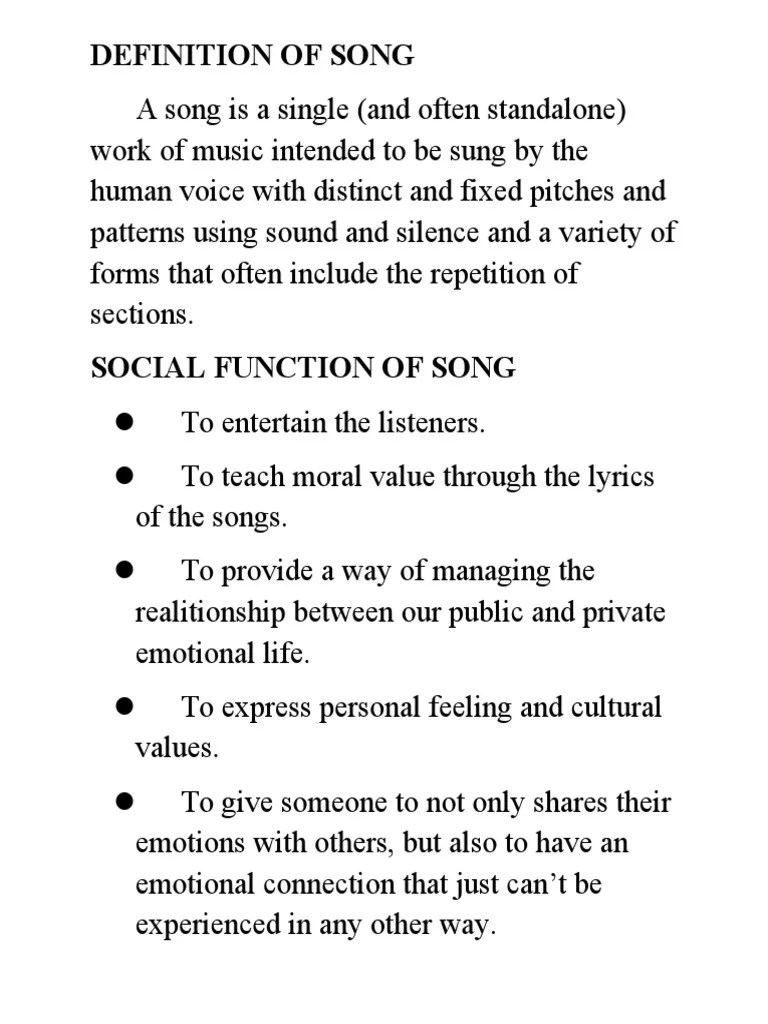 Definition of Song PDF Song Structure Refrain